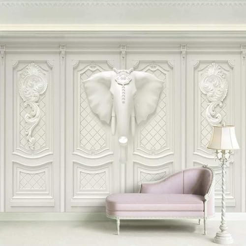 XLMING Scultura Di Elefante In Gesso A Rilievo Geometrico 3D 3D Carta da Parati Decorativo Studio Soggiorno Camera da Letto Parete Divano TV Muro-150cm×105cm