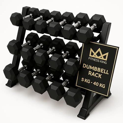 Hex Dumbbells Set with Rack by Fitness King | 5kg dumbbell - 40kg hex dumbbells weights set and rack for Home or Commercial Gym | Men and Womens Gym Set of 400kg Dumbbell Exercise Weights