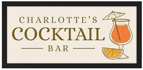 Personalised Wall Art Black Framed Print Home Cocktail Bar | Custom Text Room Sign |Bespoke Home Party Unique Decor | Liquor Mixology Happy Hour Lounge Large Wide Picture | Cocktail Mixer Reception