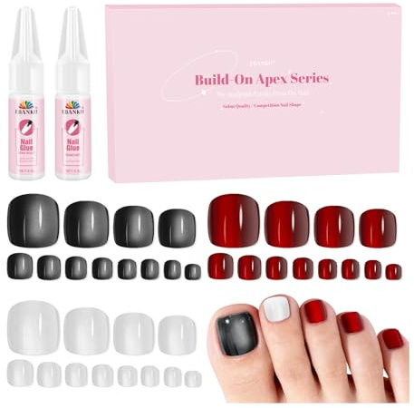 EBANKU Lot de 72 faux ongles d'orteils à presser - 3 styles œil de chat - Couvrance complète - Pour femme - 12 tailles - Noir blanc et rouge