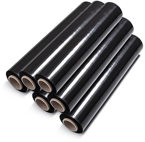 EVOKK Pallet Wrap Cling Film – 23 Microns, 500MM x 250M, Heavy Duty Stretch Film Roll, Moisture & Water Proof, Ideal for Packing, Moving, Wrapping Furniture & Heavy Items (Black, Pack of 6)