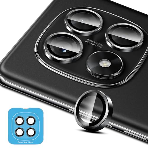 LiiLaa Kameraschutz für Xiaomi Redmi Note 14 Pro 5G mit positionierhilfe, Individuelle Ring aus Metall linsenschutz, 9H Härte Kamera Folie, Anti-Kratzer Linse Schutz - Schwarz