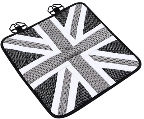 LOORGVEL Atmungsaktives Ice Silk Autositzkissen mit Union Jack Muster Passend Rutschfest durch Befestigungsbänder Kühlendes Sommerpolster Langlebiges Schweißabsorbierendes Sitzkissen