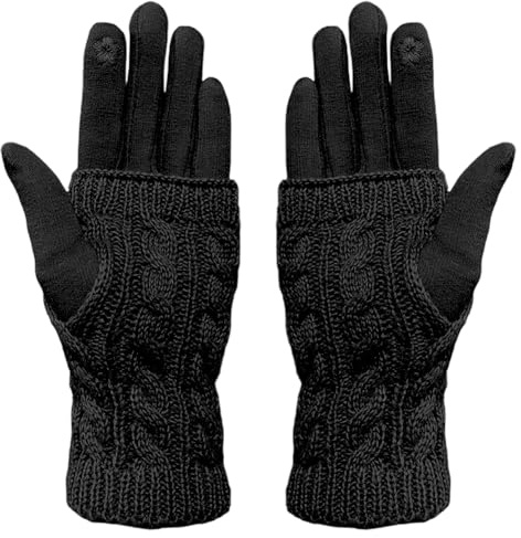 Ruioomeep Thermo Handschuhe Damen Touchscreen, Warme Damenhandschuhe Winter, Gefütterte Stoff Handschuhe mit Abnehmbaren Strickstulpen