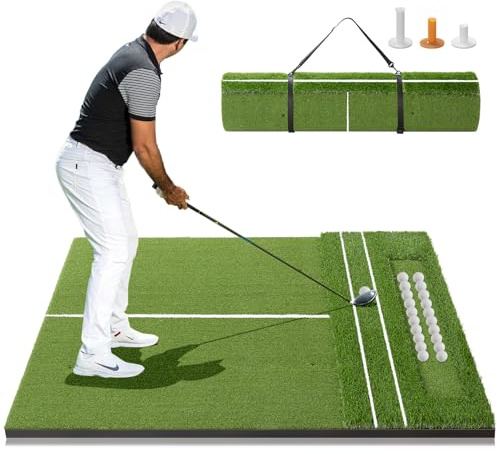 RELILAC 5x4ft Golf Mat with Ball Tray, 26mm Thickened Golf Hitting Mats for Backyard, Driving Range, Indoor & Outdoor Practice, Turf Matt with 3 Tees for Chipping Swing Driving Training