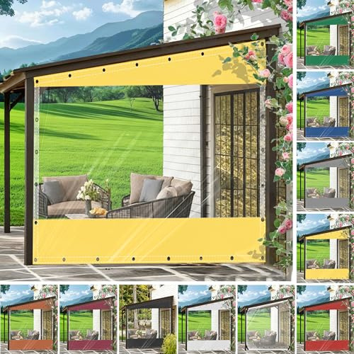 HQQMNY Transparent Wasserfest Planen mit ösen 0.5mm Terrassenplanen Outdoorvorhänge Regenschutzplane Zeltplane aus 570g/m² PVC Kälteschutz mit Reißverschluss Pavillonvorhänge (Trapez- Stil B)
