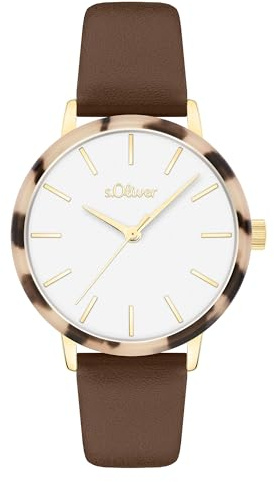 s.Oliver Damenuhr mit Acetat Lünette - 32 mm dezenter Musterung auf der Lünette - hoher analoge Armbanduhr mit Quarzwerk - 3 ATM wasserdicht - Geschenkidee