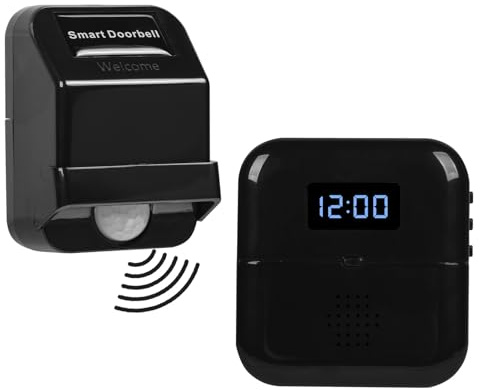 HommyFine Motion Sensor Detector Wireless PIR Security Alarm, Welcome Doorbell, Mailbox Alert, Dogs and Cats Passing Reminder for Business Hotel Home Office (Black 0101)