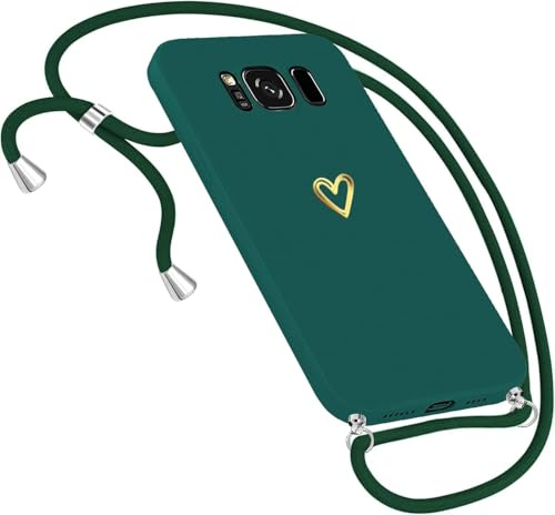 Handykette Hülle für Samsung Galaxy S8 Plus Hülle mit Band Necklace, Herz Muster Handyhülle, Galaxy S8 Plus Cover mit Kette Kordel zum Umhänge Band Ultradünn für Samsung S8 Plus Silikonhülle (Grün)