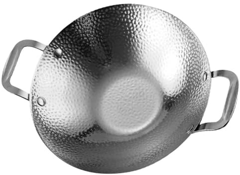 INOOMP Olla Seca de Acero Inoxidable Doble Asa 9 Pulgadas, Sartén para Cocinar Pequeña para Hogar y Restaurante, Adecuado para Shabu y Barbacoa Coreana