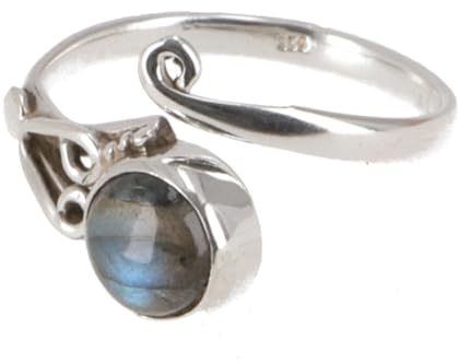 Filigraner Silberring mit Edelstein, indischer Sonne/Mond Ring, Labradorit