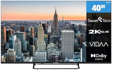 Smart Tech Fernseher 40 Zoll Smart TV VIDAA - Fernseher mit Full HD Auflösung, Bluetooth und Triple-Tuner, LED TV 40FV02V (2026)