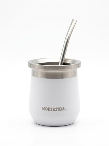Northsteel Mate Argentino con Bombilla Incluida – Vaso Mate Moderno de Acero | Diseño Elegante y Portátil | Ideal para Mate Tradicional en Casa o Fuera (blanco)