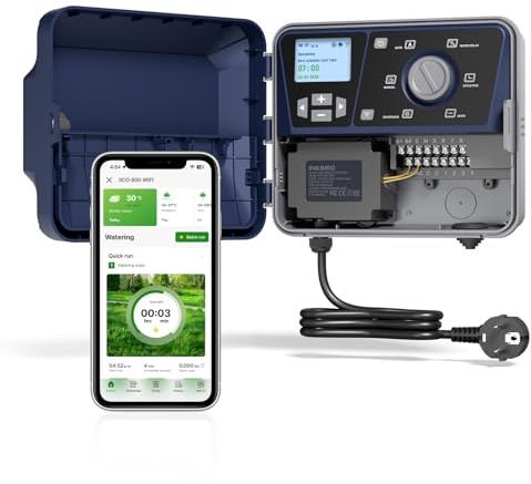 Inkbird IICO-800 Centralina Irrigazione WiFi 8 Zone con Copertura Protettiva,16 Programmi di Irrigazione,Salto Pioggia,Calcolo dell'acqua,Irrigazione Manuale,Centralina Irrigazione per Giardino