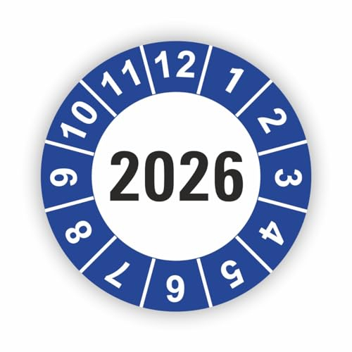 Fassbender-Druck PRÜFPLAKETTEN - Hochwertige Prüfetiketten JAHRESPLAKETTE 2026 Ø 30mm - Selbstklebende PVC-Folie - Wartungsetiketten für Prüfung - Prüfplakette für Prüfungsnachweis (10 Stück)