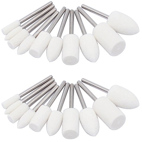 NIUPIKA Wool Felt Buffing Wheels Mounted Mandrel Polishing Bits Buff Wheel Set Grinding Head Accessories Cone Cylinder Shape Power Rotary Drill Tool Attachments - 1/8 Inch Shank