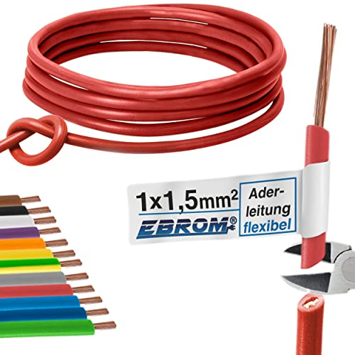 Core Cable Wiring Cable – Single Core Flexible 1.5 mm² – PVC Cable – H07V-K 1.5 mm² – Colour: Red – 5 m 10 m 15 m 20 m 25 m 30 m 35 m 40 m 45 m 50 m 55 m 60 m 70 m to 100 m – freely selectable