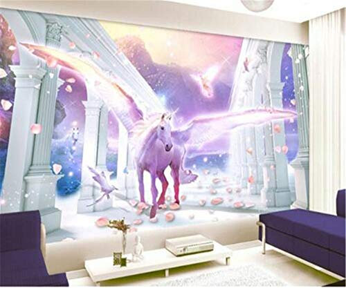 Europäische stil römische spalte fliegendes einhorn pegasus blumenblatt hintergrund fototapete papel de parede 3d tapete mural 200, 140