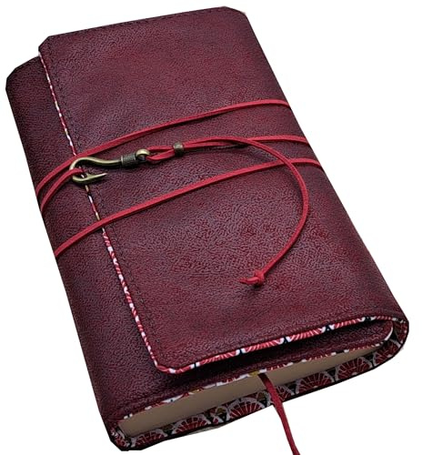 Protège livre handmade, couverture 6 formats, couvre-livre en tissu simili cuir rouge foncé