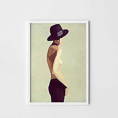 Boris Draschoff Hochwertiger Kunstdruck Poster Print – Black hat Lady - Künstler A2-420mm x 594mm Badezimmer Deko Bilder Wohnzimmer Poster & Kunstdrucke | Lieferung ohne Rahmen