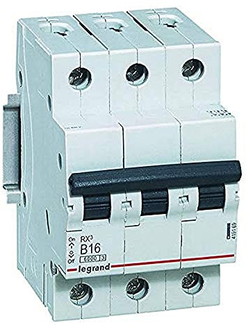 LEGRAND, RX3 419169 Lot de 4 disjoncteurs magnétiques thermiques, caractéristiques B, 16 A, 3 pôles, capacité de coupure 6000 A, 400 VAC, 3TE, 419169