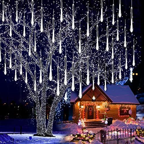 SUAVER Solarlicht Außen, 8 Tubes Meteorschauer Regen Lichter,Solar Weihnachten Lichterkette Wasserdichte 288LEDs Tropfen Lichter für Hochzeit Party Garten Baum Hause Dekoration Außen (Weiß)