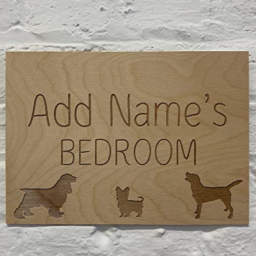 Cutncraft Designs Personalised Bedroom Door Sign Dogs Custom Wooden Wall Plaques 21x15cm (8.2x5.9)