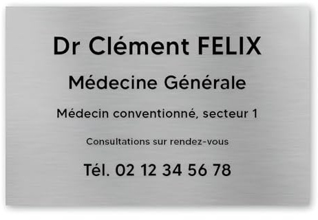 DECOHO - Plaque professionnelle personnalisée en PVC pour médecin - Argent lettres noires Adhésif 3M
