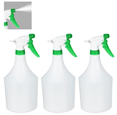 Relaxdays 3 x Sprühflasche Pflanzen, einstellbare Düse, 1 Liter Handsprüher, mit Skala, Kunststoff, Blumensprüher, weiß-grün