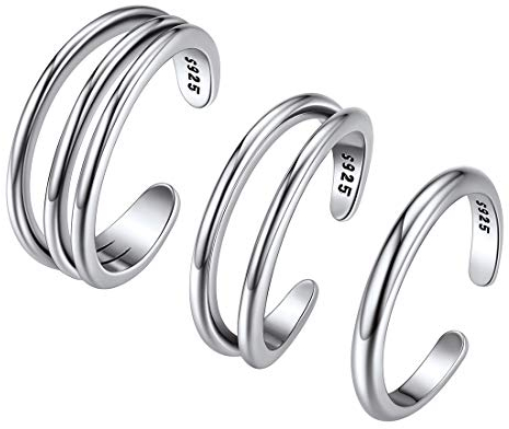 ChicSilver 925 Damen Silber Zehenring 3 Linie Fußring Paar Minimalistischer Zehenring mit Geschenkebox für Paar Pärchen