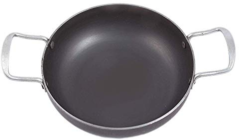 KITCHEN SHOPEE Traditional Iron deep Kadai Frying Pan Cooking Fry Kadhai Heavy Base with handle Handmade Multipurpose use Induction Base black color 9 Inch 23 cm 2.25 liters