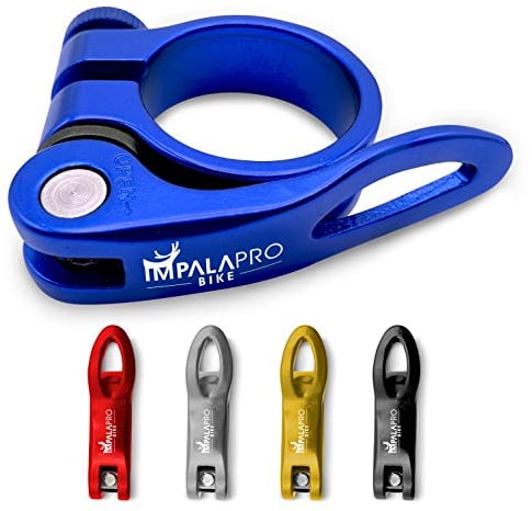IMPALAPRO Fahrrad Sattelklemme mit Schnellspanner - Sattelklemme 34,9 31.8 - Fahrradsattel Halterung - Schnellspanner Sattelstütze - Fahrradsattel Befestigung - Schnellspanner Fahrrad (Blau, 34,9mm)
