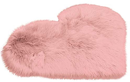 Rehomy Tapis de sol en forme de cœur en fausse fourrure - Rose clair