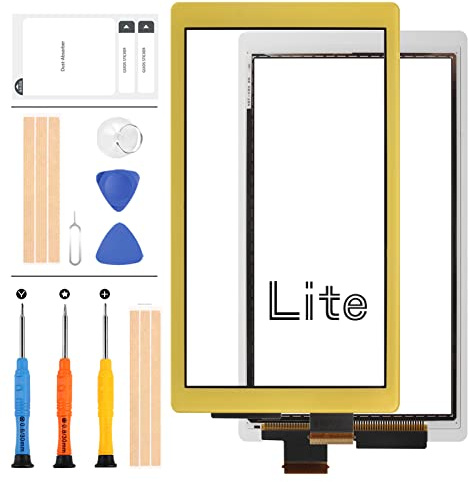 Écran de rechange pour Nintendo Switch Lite Touch Digitizer en verre trempé avec kit d'outils (jaune)