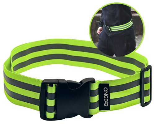 Ongear® Reflektor Gurt für sichtbares Joggen, Radfahren, Wandern, Schulweg bei Dunkelheit & Nacht | Aus bequemen veganem Material | hohe Sichtbarkeit | passend auch für Kinder | Gürtel