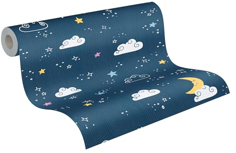 A.S. Création Kinderzimmertapete Little Love Tapete Nachthimmel PVC-freie Vliestapete blau weiß gelb rosa seidenmatt glatt 381411