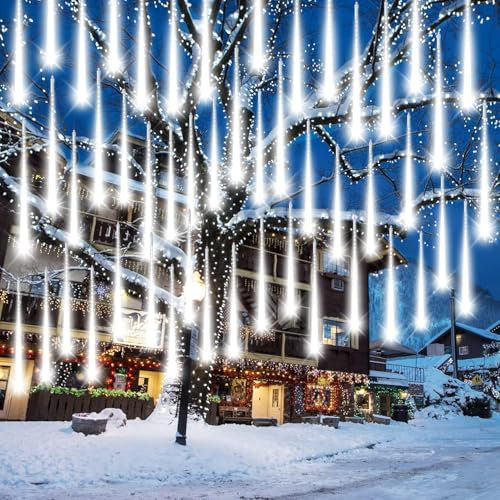 Auniq LED Meteorschauer Regen Lichter Meteor Lichterkette Außen Wasserdichte Schneefall Lichterketten 30cm 10 Tube Schnur 240 LED Fallende Regen Lichterfür Dekoration Garten Hochzeit Weihnachten Party