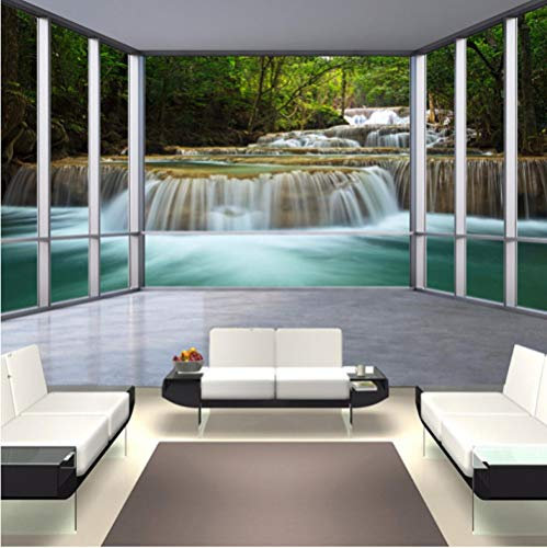 Photo Papier Peint Fenêtres balcons cascades paysages 3D Intissé Décoration Murale XXL Poster Trompe l oeil Tableaux Muraux pour Salon Chambre Toile de Fond Mur 250x175cm