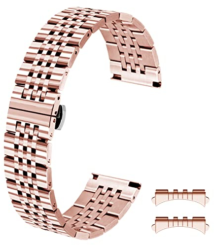 Kai Tian 18mm Roségold Armband Verjüngt Gerade & Gebogene Enden Rostfreier Edelstahl Poliert Uhrenarmband für Männer Frauen