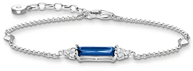 Thomas Sabo Damen Armband mit blauen und weißen Steinen Silber, 925er Sterlingsilber, mit saphirblauem Schmuckstein, Länge: 16-19 cm, A2018-166-1-L19V