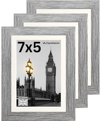 7x5 Light Grey Photo Frame, Picture Frames with 6x4 Mount, Wood Design Finish, Wall Collage Display or Tabletop & Wall Mount, Prints Photos & Pictures, Designer Profile with Mat for Home or Gift.