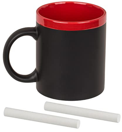 MIJOMA Kaffeetasse Kaffeebecher Teetasse mit Tafel-Funktion und 2x Kreide, Kreidebecher Tafelbecher mit Blackboard-Funktion zum individuell bemalen & beschreiben (schwarz-rot)