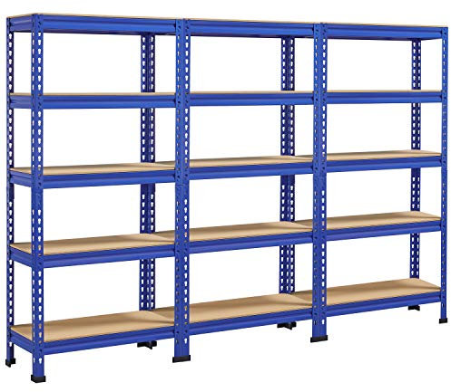Yaheetech 5 Böden Eckregale, Lagerregale Metall, Schwerlastregale 750 KG belastbar, Kellerregal, Steckregal, Regalsystem, 210 x 30 x 150 cm/Blau