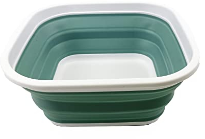 SAMMART 5.5L Collapsible Tub - Foldable Dish Tub - Portable Washing Basin - Space Saving Plastic Washtub (White/Pale Blue)