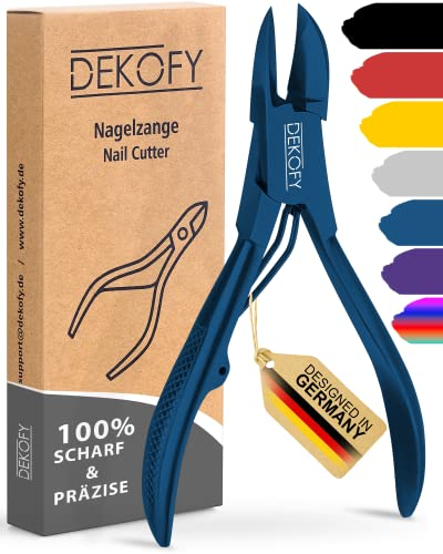 DEKOFY Nagelzange Edelstahl 11,5CM - Extra scharfe Nagelschere mit präzisem Schnitt - Fußnagelschere für dicke Nägel - Fußpflege, Nagelpflege, Pediküre, Nagelknipser Fußnägel, Nagelschneider, Blau