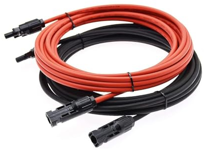 Solarsys® -15m Solar Panel Extension Cable, 6mm² 10AWG, IP68, DC 1500V, for Photovoltaic, 15m/49.21ft, Black-Red, Male-to-Female, Compatible with Solar Charge Controllers