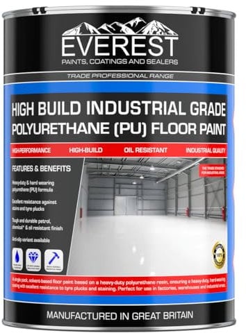 Everest Trade - Industrial Concrete Floor Paint - High Build Polyurethane Resin Based (Grey, 5 Litre)