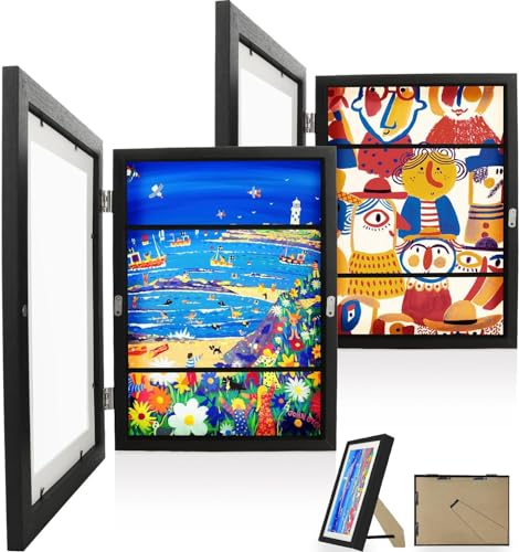 ASelected 2 Stück Bilderrahmen Kinderzeichnungen A4 Kinder Kunstrahmen Frontöffnung, Kunstfotorahmen Für Kinder Bilder Wechseln Bilderrahmen Kinderbilder Sammeln A4 - Schwarz