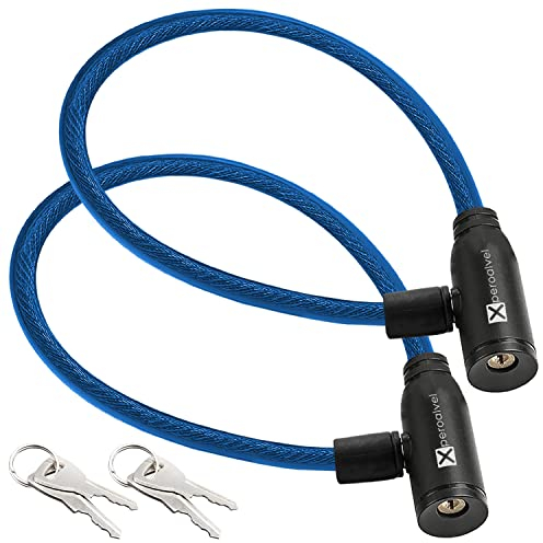 Candado bicicleta moto patinete eléctrico 2 uds de cable con llaves acero 60 cms candado bici antirrobo moto candado bicicleta antirrobo cadena bicicleta antirrobo moto (Azul)
