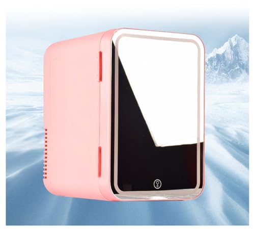 MELLYD Mini Nevera Para Maquillaje, Con Espejo Led, Capacidad 8L Nevera Camper, RefrigeracióN Y CalefaccióN,12v/ 220v Nevera Skincare, El Mejor Regalo Para Mujeres,Pink